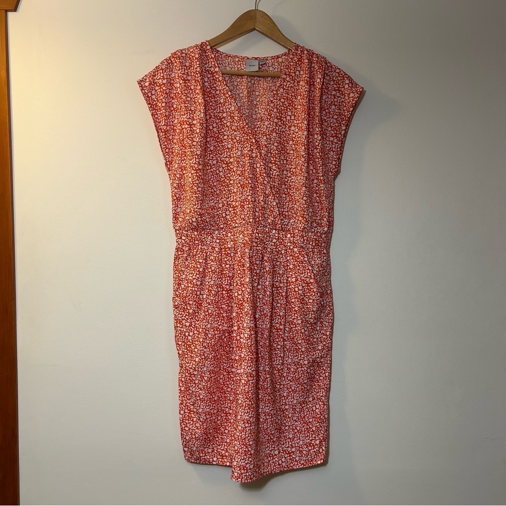 ICHI | Orange & White Floral Sheath Dress Size Medium
